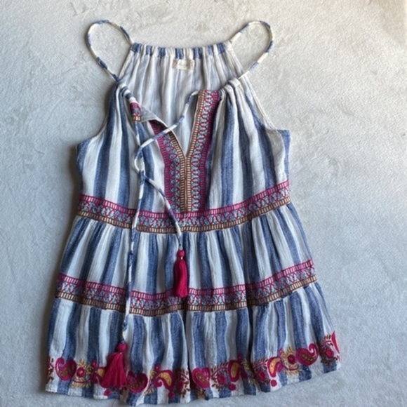 Striped Sleeveless Top: Small, Embroidered White & Blue - Women's Altar'd State - Picture 6 of 6